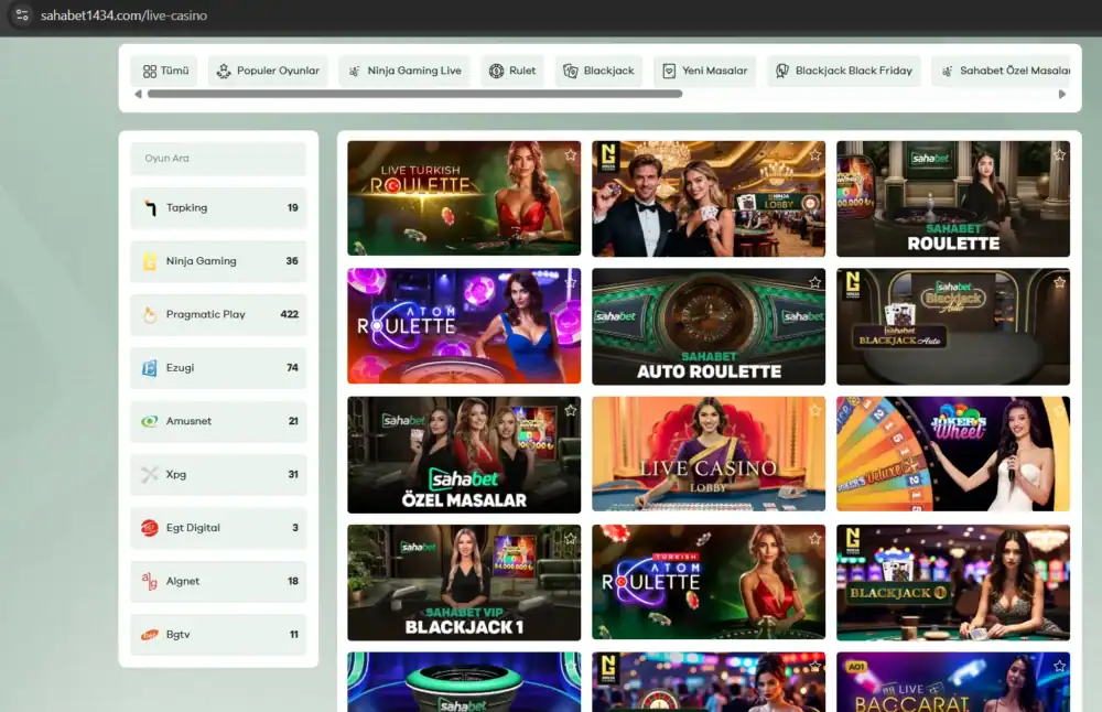 Sahabet canli casino lobisi ve oyun kategorileri